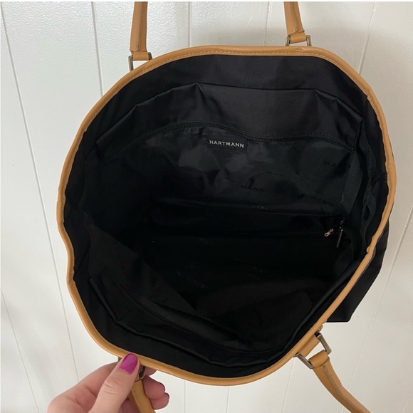 Hartmann XL Large Canvas Leather Tote Bag Purse Travel Black Tan 18” x 12” x 6” - Picture 10 of 12